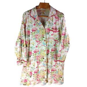 La Cera Womens Floral Print Button Front Nightshirt Size XL Sleep Shirt Cotton